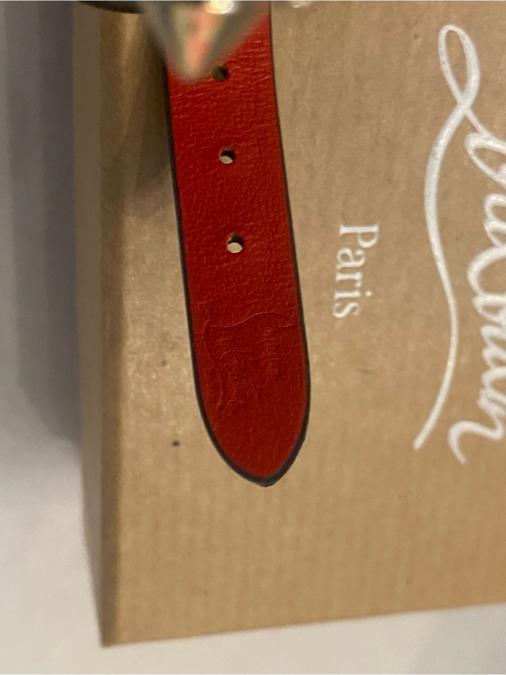Christian Louboutin Brown Leather Spike Bracelet with Red Lining - Picture 3 of 7